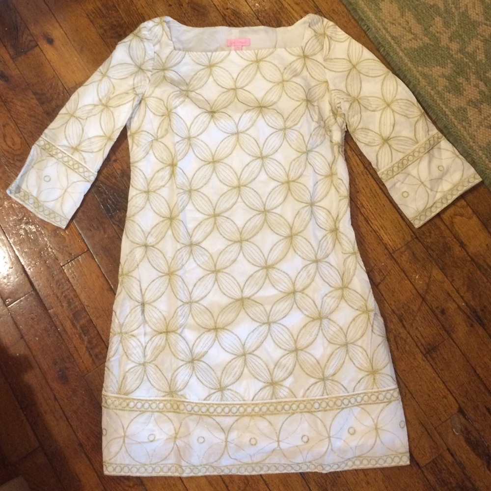 Lilly Pulitzer gold embroidered dress